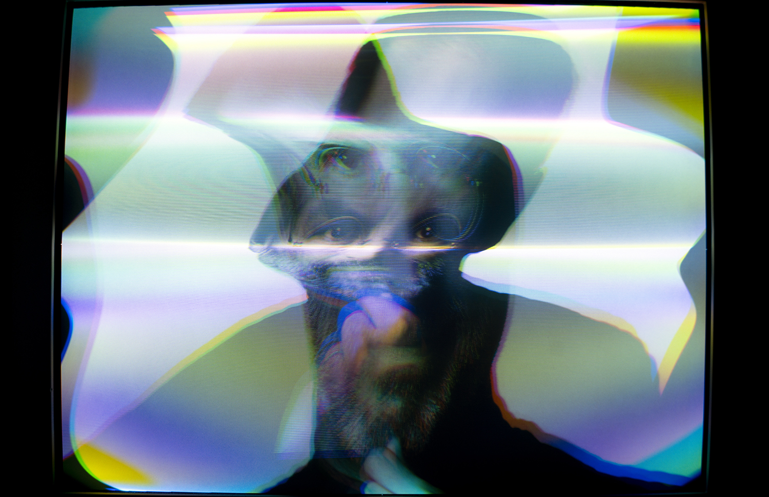 Photo of Steve Jobs heavily manipulated electromagnetically through the CRT Flux Phaser.