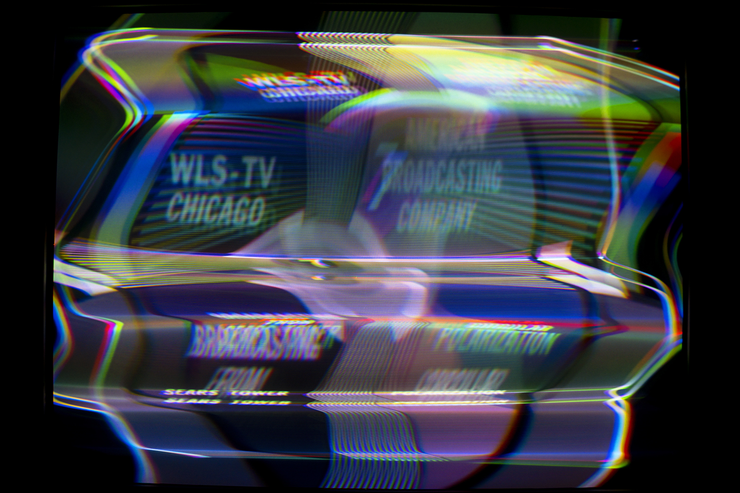 Photo of the WLS-TV Test Card heavily manipulated electromagnetically through the CRT Flux Phaser.