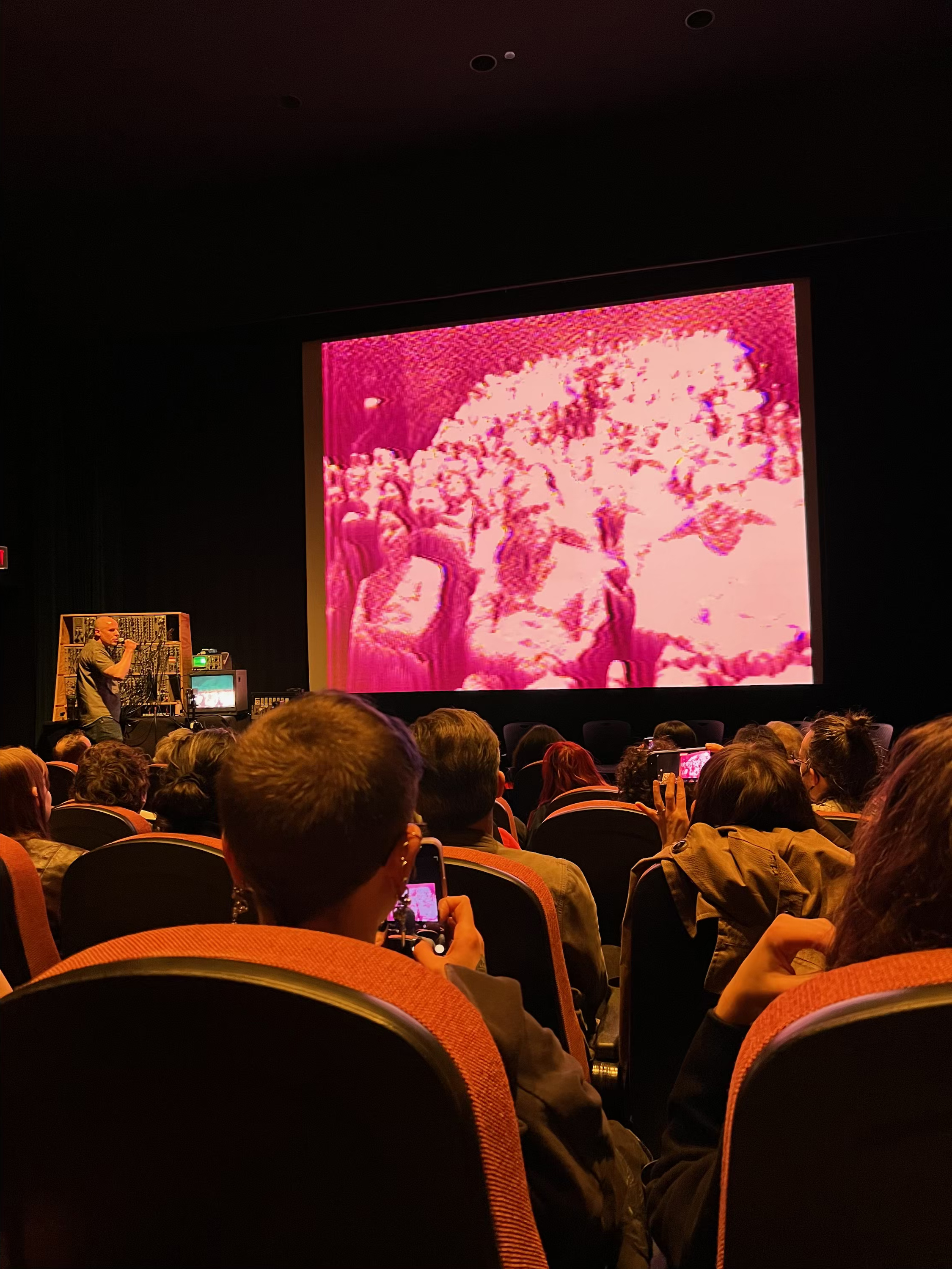 James Connolly performing with the Sandin Image Processor on stage at the Gene Siskel Film Center.